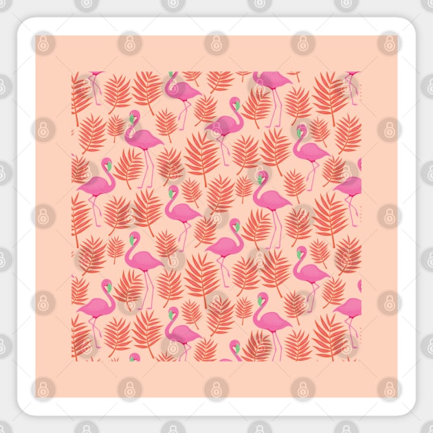Pink Flamingos with Palm Tree Branches Pattern Sticker by EliveraDesigns